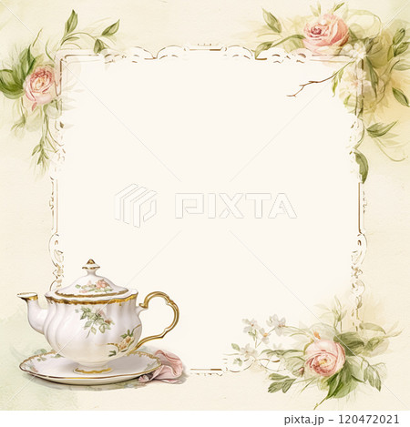 Square blank vintage floral paper background for printable digital paper, art stationery and greeting card illustration idea 120472021