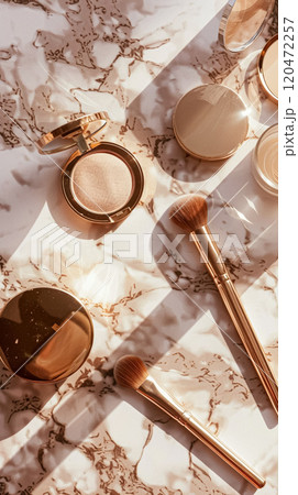 Make-up cosmetic product, beauty products and cosmetics swatch sample flatlay, various makeup brand tools as glamour fashion night out background idea Make-up cosmetic product, beauty products and cosmetics swatch sample flatlay, various makeup brand tools as glamour fashion night out background idea 120472257