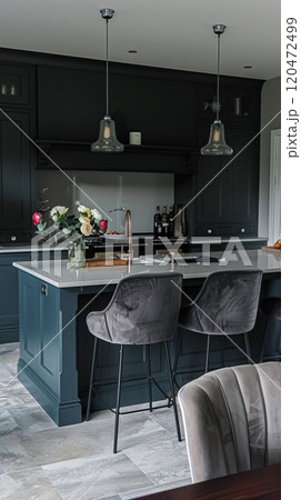 Bespoke kitchen design, country house and cottage interior design, English countryside style renovation and home decor idea 120472499