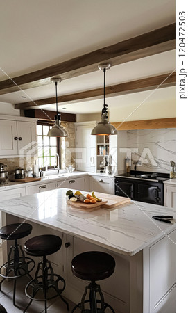 Bespoke kitchen design, country house and cottage interior design, English countryside style renovation and home decor idea 120472503