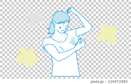 脇汗やワキガに悩む女性のシンプルイラスト 脇汗やワキガに悩む女性のシンプルイラスト 120472885