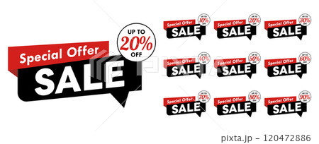 Sale tags set vector badges template, up to 10, 20, 30, 40, 50, 60, 70, 90, 80 percent off, vector illustration isolated on white background. Price off tag icon flat design collection set. Up to Sale tags set vector badges template, up to 10, 20, 30, 40, 50, 60, 70, 90, 80 percent off, vector illustration isolated on white background. Price off tag icon flat design collection set. Up to 120472886