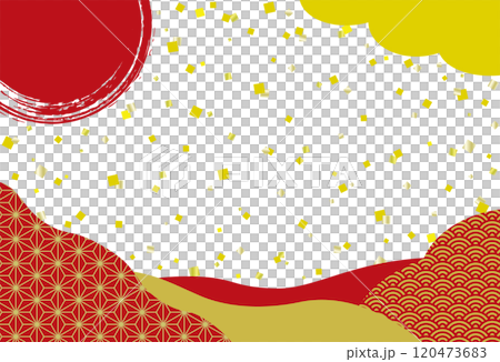 Japanese-style banner with gold leaf and Japanese patterns / New Year's card background / red and white background 120473683