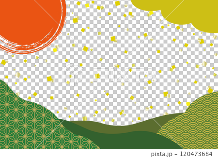 Japanese-style banner with gold leaf and Japanese patterns / New Year's card background / green 120473684