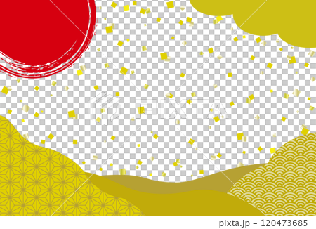 Japanese-style banner with gold leaf and Japanese patterns / New Year's card background / gold 120473685