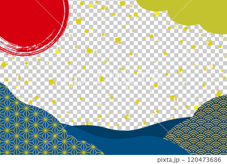 Japanese-style banner with gold leaf and Japanese patterns / New Year's card background / blue 120473686