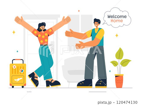 Homecoming Vector Illustration featuring a Joyous Moment of Reunion, Welcoming Someone Back Home in a Flat Style Cartoon Background Homecoming Vector Illustration featuring a Joyous Moment of Reunion, Welcoming Someone Back Home in a Flat Style Cartoon Background 120474130
