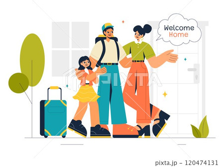Homecoming Vector Illustration featuring a Joyous Moment of Reunion, Welcoming Someone Back Home in a Flat Style Cartoon Background 120474131