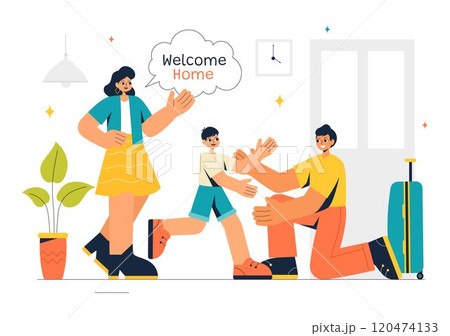 Homecoming Vector Illustration featuring a Joyous Moment of Reunion, Welcoming Someone Back Home in a Flat Style Cartoon Background 120474133