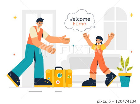 Homecoming Vector Illustration featuring a Joyous Moment of Reunion, Welcoming Someone Back Home in a Flat Style Cartoon Background 120474134