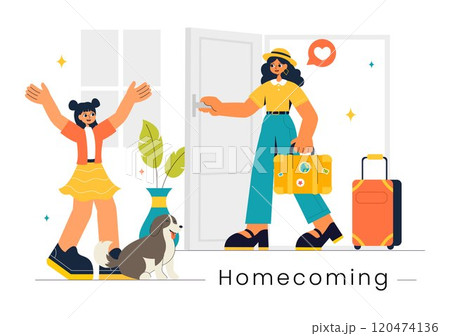 Homecoming Vector Illustration featuring a Joyous Moment of Reunion, Welcoming Someone Back Home in a Flat Style Cartoon Background 120474136