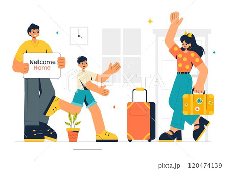 Homecoming Vector Illustration featuring a Joyous Moment of Reunion, Welcoming Someone Back Home in a Flat Style Cartoon Background Homecoming Vector Illustration featuring a Joyous Moment of Reunion, Welcoming Someone Back Home in a Flat Style Cartoon Background 120474139