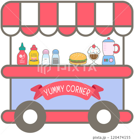 Kid Hand Drawn Cute Yummy Food Stall 120474155