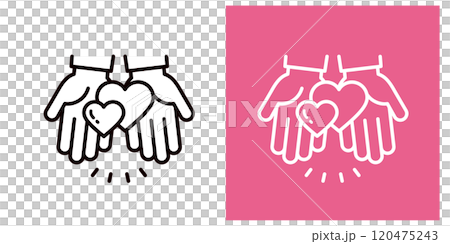両手で2つのハートを渡すアイコンセット_太い線_手のひら_びっくり 両手で2つのハートを渡すアイコンセット_太い線_手のひら_びっくり 120475243