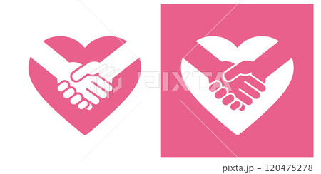 ハート型の中に握手している腕が入ったイラスト_シルエット ハート型の中に握手している腕が入ったイラスト_シルエット 120475278