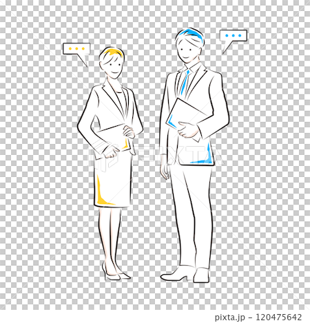 商人和女商人在辦公室站著說話 120475642
