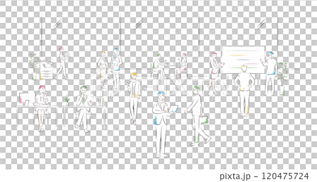 A set of illustrations of business workers working in an office 120475724