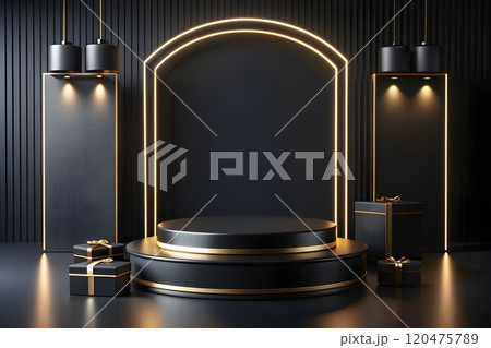 elegant black podium product display 120475789