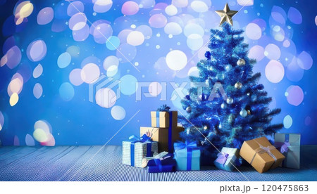 《AI画像》青いクリスマスツリーとプレゼント 120475863