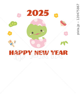 2025年巳年の年賀状デザイン、かわいいへびと賀詞と挨拶文03 2025年巳年の年賀状デザイン、かわいいへびと賀詞と挨拶文03 120475867