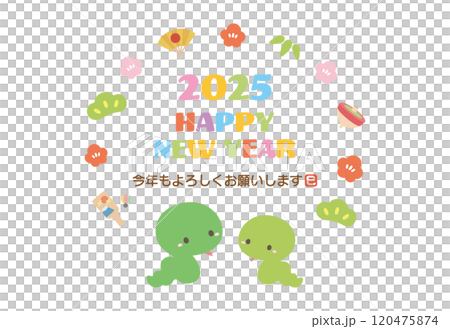 2025 Year of the Snake New Year's card design, cute snake and 10 greetings and greetings 2025 Year of the Snake New Year's card design, cute snake and 10 greetings and greetings 120475874