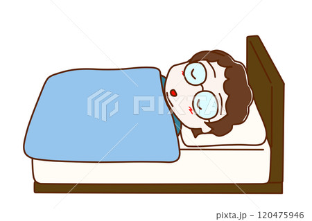 ベッドでぐっすりスヤスヤと眠るメガネをかけたオタク 120475946