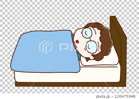 ベッドでぐっすりスヤスヤと眠るメガネをかけたオタク 120475946