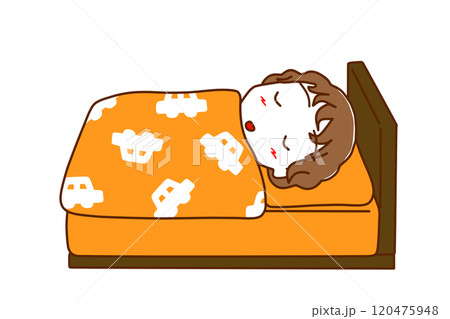 ベッドでぐっすりスヤスヤと眠る白人少年 120475948