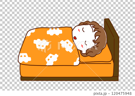 ベッドでぐっすりスヤスヤと眠る白人少年 120475948