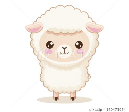 Cute baby alpaca on white background. Flat cartoon illustration 120475954