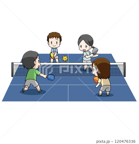 ピックルボールのダブルスをする男女のイラスト ピックルボールのダブルスをする男女のイラスト 120476336
