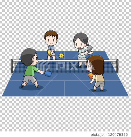 ピックルボールのダブルスをする男女のイラスト ピックルボールのダブルスをする男女のイラスト 120476336