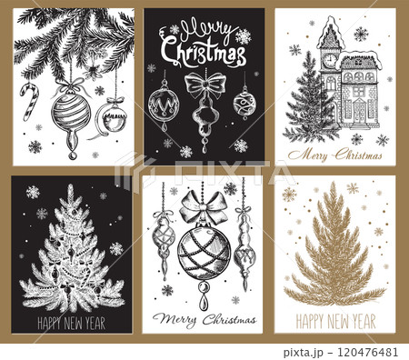 Christmas toy, ball, tree, set, Hand drawn illustration Christmas toy, ball, tree, set, Hand drawn illustration 120476481