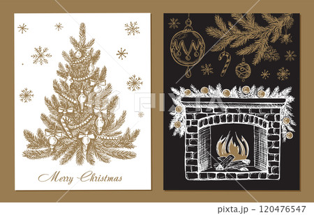 Christmas toy, ball, tree, set, Hand drawn illustration Christmas toy, ball, tree, set, Hand drawn illustration 120476547