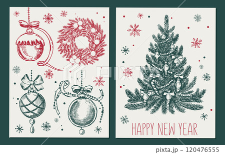 Christmas toy, ball, tree, set, Hand drawn illustration Christmas toy, ball, tree, set, Hand drawn illustration 120476555