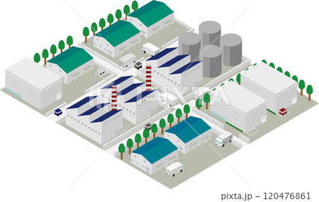 アイソメトリックな工場や倉庫のある街並み 120476861