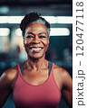 Portrait of smiling African American woman at crossfit gym. Selective Focus 120477118