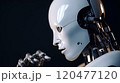 Blurred humanoid robot in the dark room, artificial intelligence concept 120477120