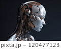 Blurred robot in black background. Artificial intelligence. 120477123