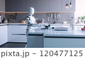 Blurred humanoid robot working in the kitchen, artificial intelligence concept 120477125