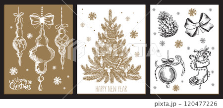 Christmas toy, tree, set, Hand drawn illustration Christmas toy, tree, set, Hand drawn illustration 120477226