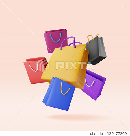 3D bunch of shopping bag isolated. 3D bunch of shopping bag isolated. 120477269