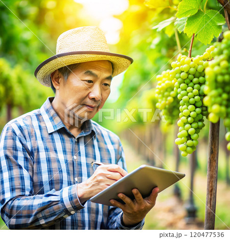farmer using digital tablet collecting dataのイラスト素材 [120477536] - PIXTA