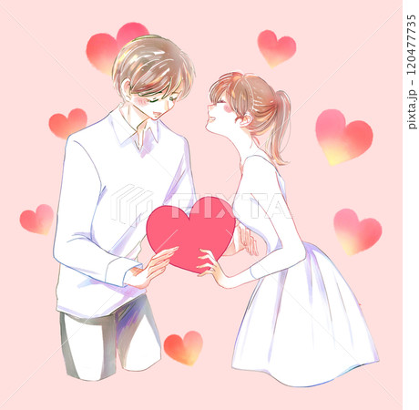 ハートを持つ男女 赤色 ハートを持つ男女 赤色 120477735