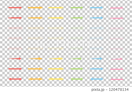 Simple arrow illustration set / solid / color / red / orange / yellow / green / light blue / pink 120478134