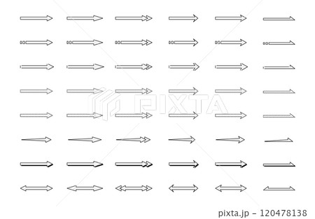 シンプルな矢印イラストセット／版ズレ／モノクロ／白黒 120478138