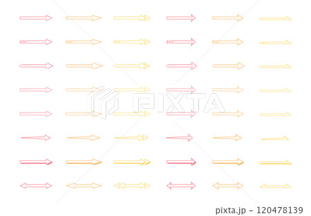 シンプルな矢印イラストセット／白抜き／カラー／赤／オレンジ／黄色 120478139