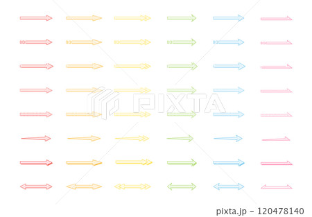 シンプルな矢印イラストセット/版ズレ/カラー/赤/オレンジ/黄色/緑/水色/ピンク シンプルな矢印イラストセット/版ズレ/カラー/赤/オレンジ/黄色/緑/水色/ピンク 120478140