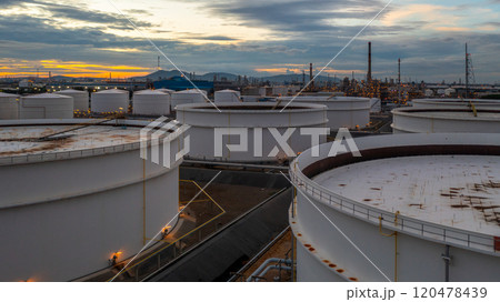 Industrial oil and gas storage tank at oil and gas depot terminal logistic industrial plant, Business logistic oil and gas storage tank chemical petroleum petrochemical refinery product industrial. 120478439