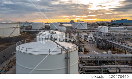 Industrial oil and gas storage tank at oil and gas depot terminal logistic industrial plant, Business logistic oil and gas storage tank chemical petroleum petrochemical refinery product industrial. 120478440
